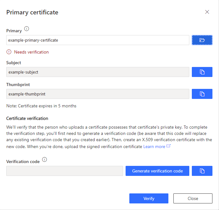 Screenshot that shows how to verify a certificate.