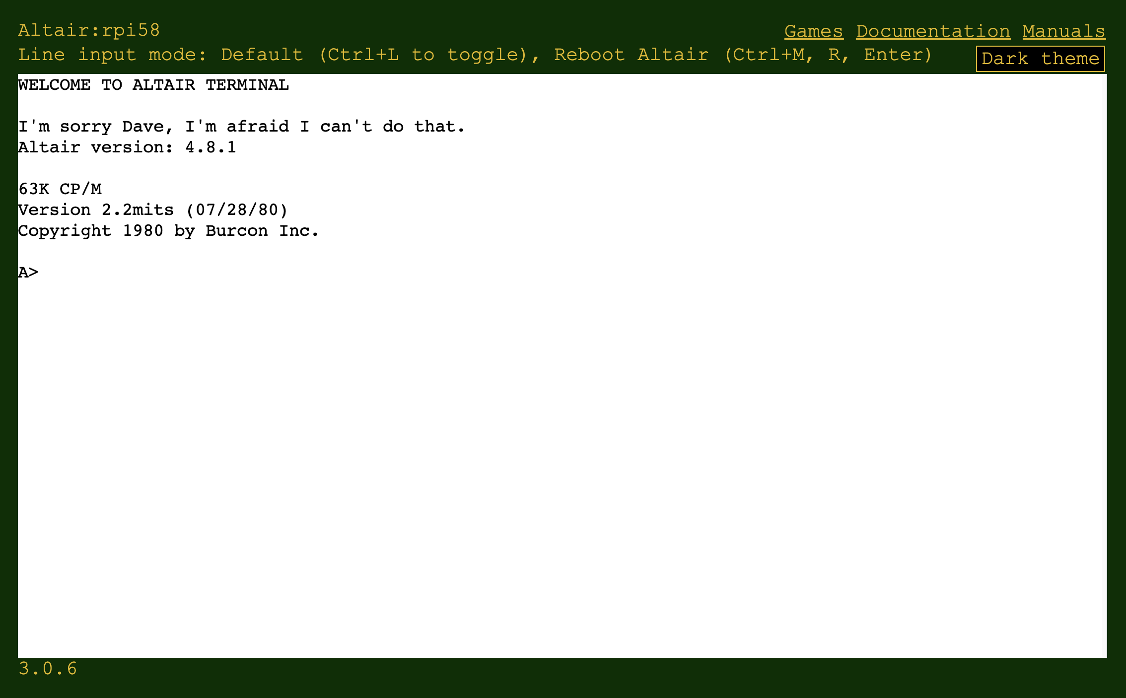 The following image is of the web terminal command prompt