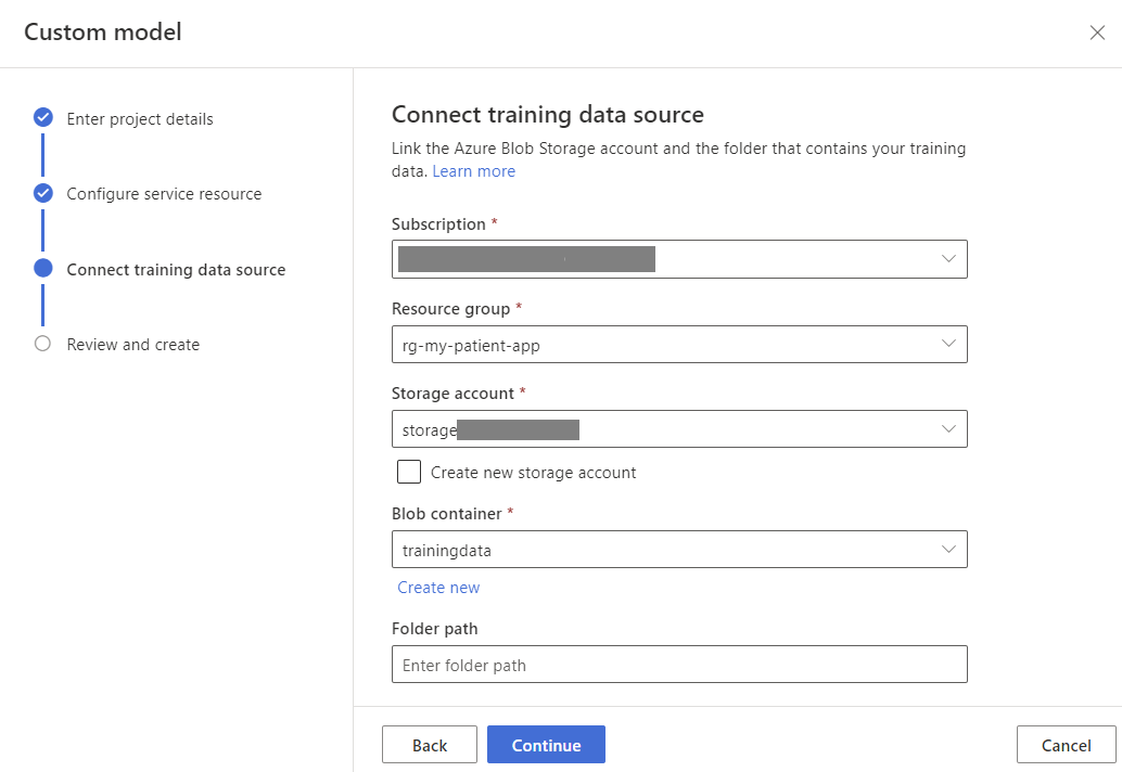 The image shows how to select the training data source