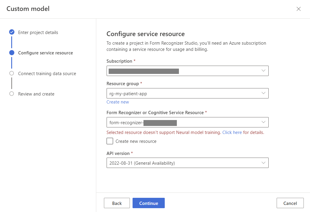 Select the Document Intelligence resource