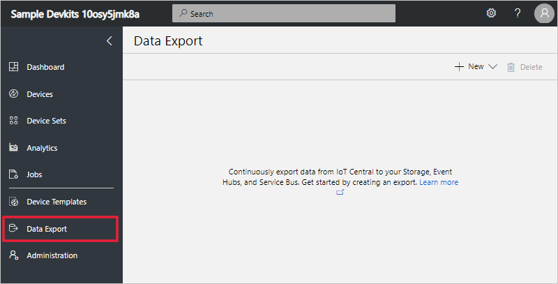 Data Export page