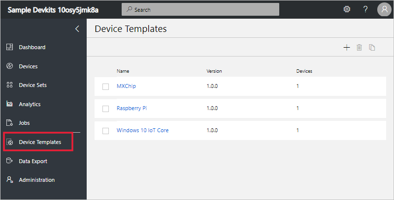 Device Templates page